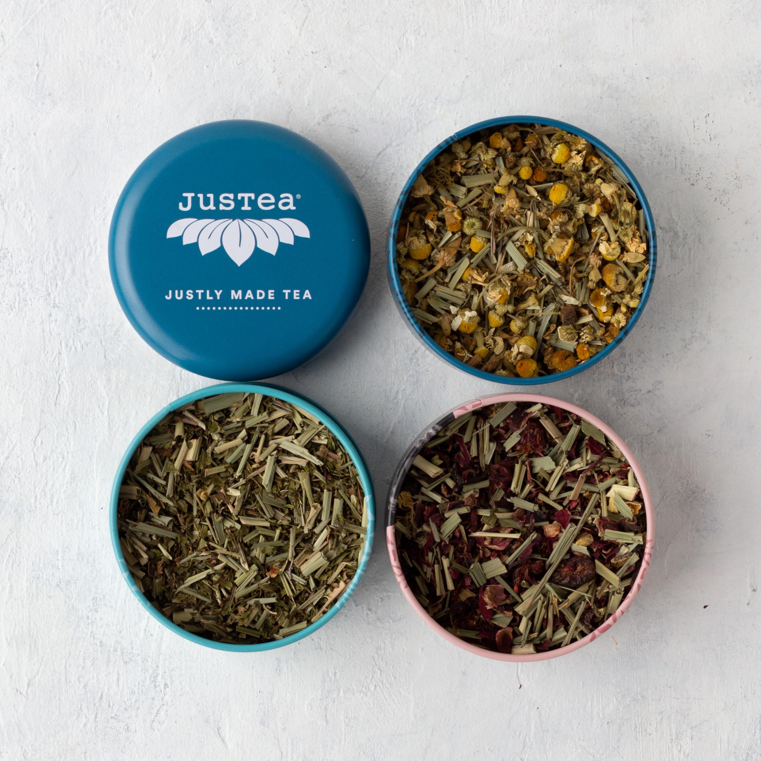 JusTea Peppermint Garden tin with refreshing mint aroma