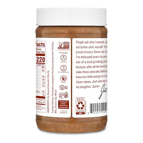 Justin's Almond Butter Classic Jar baking-ready option adds nutty depth to recipes.