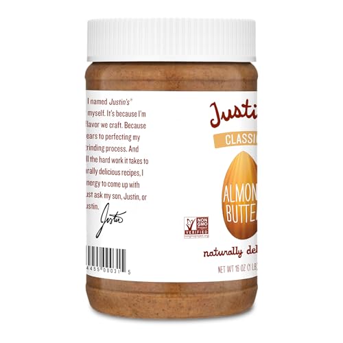 Justin's Almond Butter Classic Jar swirl in smoothie adds creamy richness.