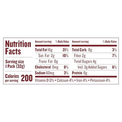Justin's squeeze pack back panel shows ingredients and nutrition at a glance.