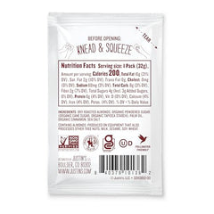 Justin's Cinnamon Almond Butter squeeze pack nutrition panel emphasizes protein per serving.