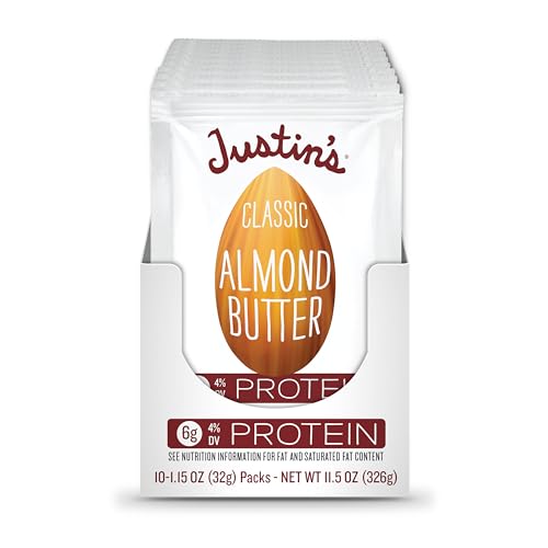 Justin's almond butter squeeze pack dipping fruit for a wholesome bite