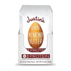 Justin's almond butter squeeze pack dipping fruit for a wholesome bite