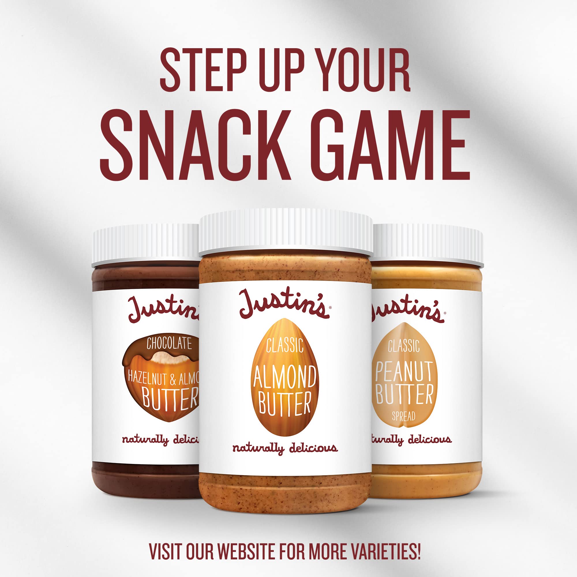 Justin's Classic Peanut Butter Jar Label, gluten-free and non-GMO highlights.