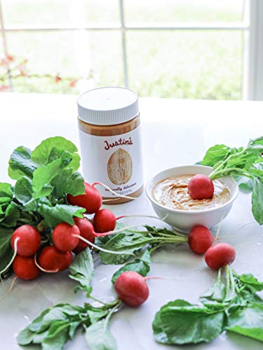 Justin's Classic Peanut Butter keto-friendly cue on the jar suggests low-carb snack potential