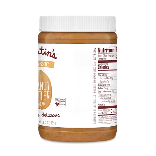 Justin's Classic Peanut Butter on Crackers, creamy spread enhancing a snack.