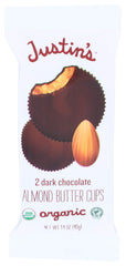Justin's dark chocolate cups almond btr packaging shows premium ingredients and convenience