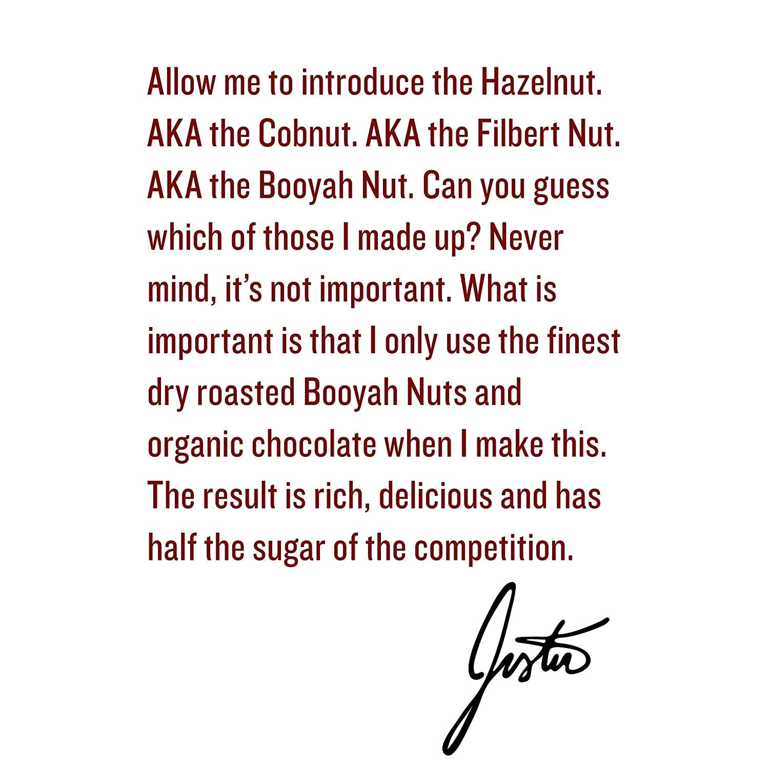 Justin's Hazelnut Almond Butter Chocolate jar on kitchen counter highlighting premium packaging