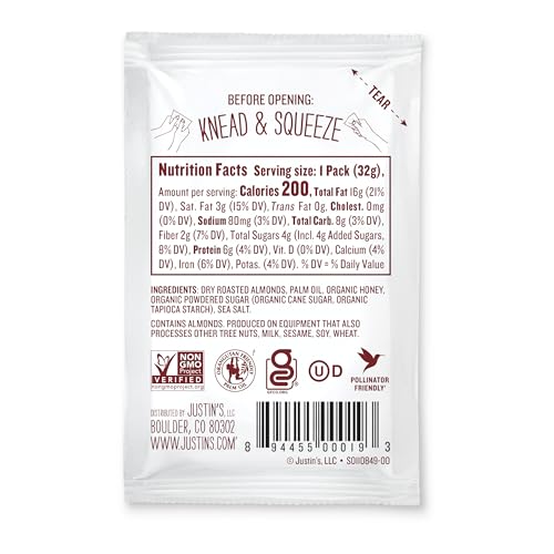 Justin's Honey Almond Butter Squeeze Pack with apple slice illustrating a healthy snack idea