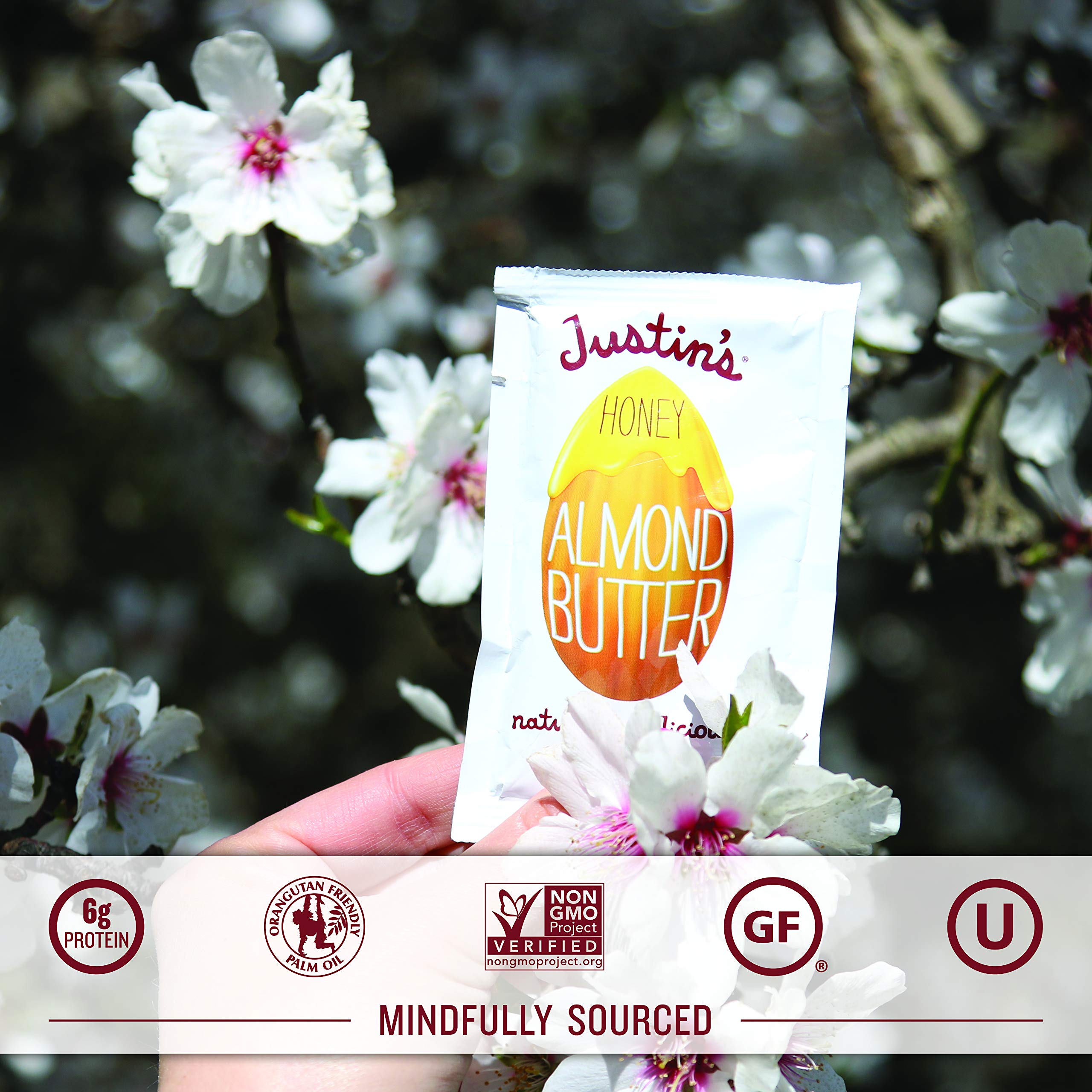 Justin's Honey Almond Butter Squeeze Pack texture close-up highlighting smooth consistency