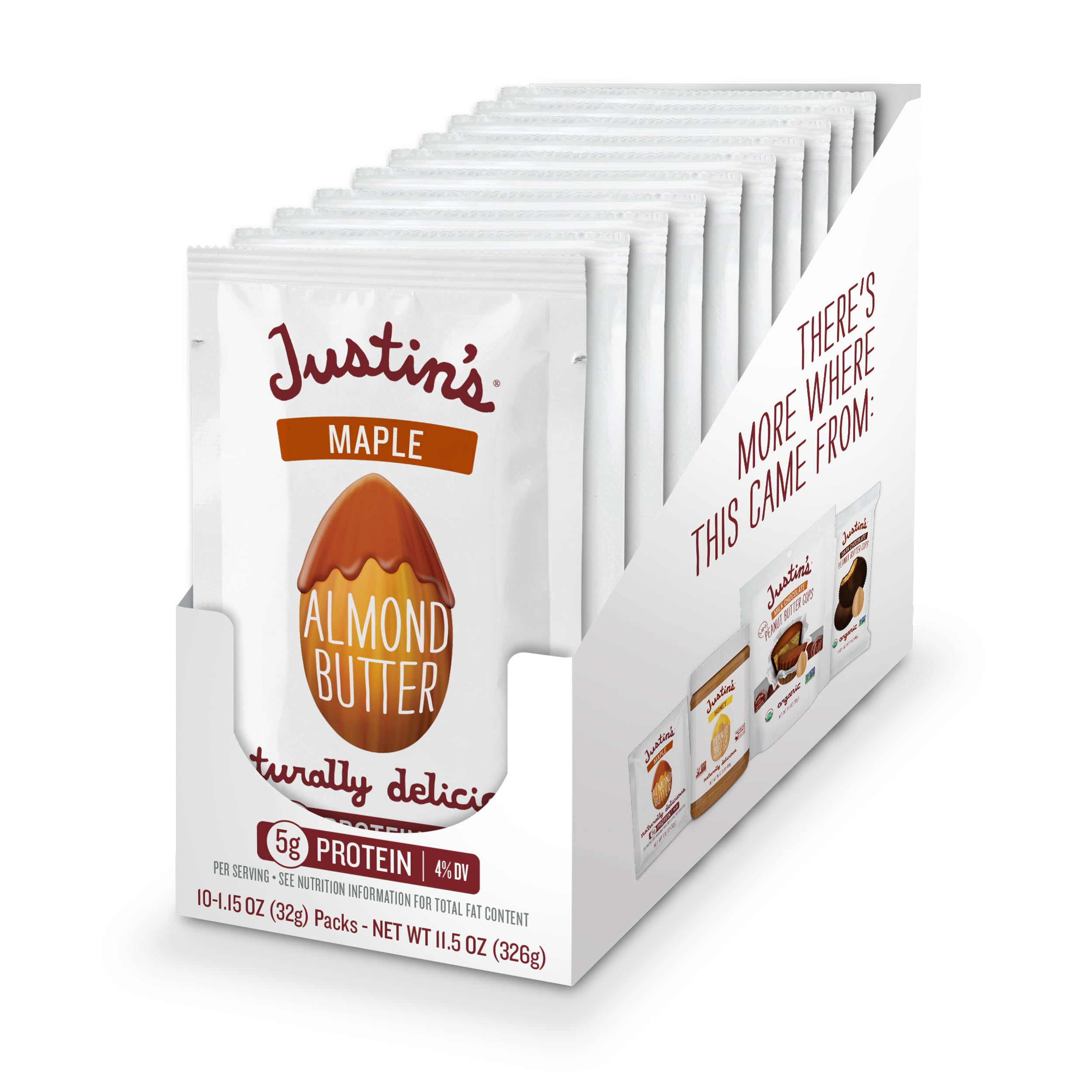 Justin's Maple Almond Butter 10-pack for quick, protein-packed snacking on the go