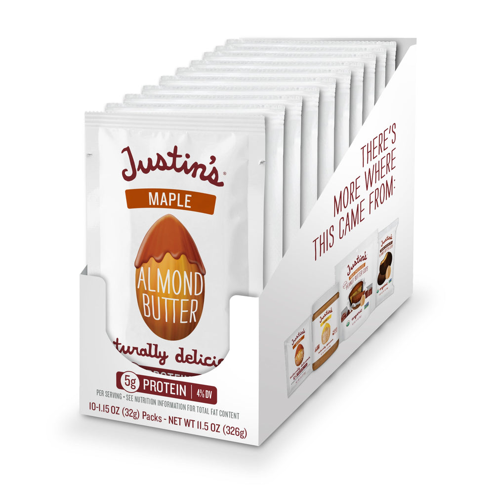 Justin's Maple Almond Butter 10-pack for quick, protein-packed snacking on the go