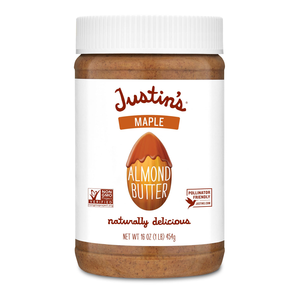 Justin's Maple Almond Butter jar, a protein-rich snack option