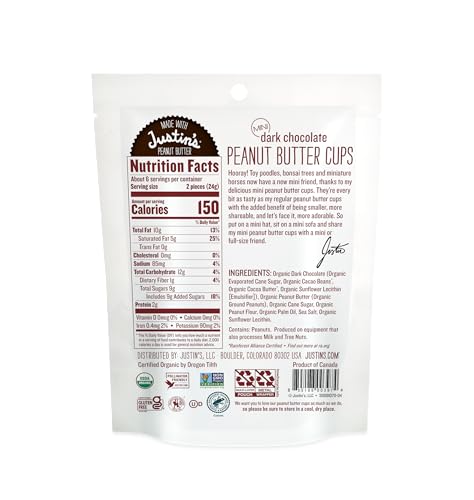 Justin's Organic Mini Peanut Butter Cups pack, perfect for sharing at lunch or breaks.
