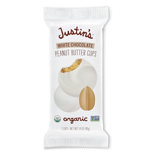 Close-up of the creamy peanut butter center inside Justin's white chocolate cups