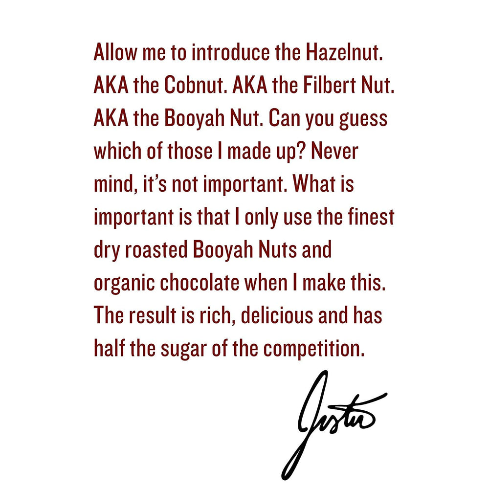 Justin's nutrition panel notes gluten-free, non-GMO, and kosher options.