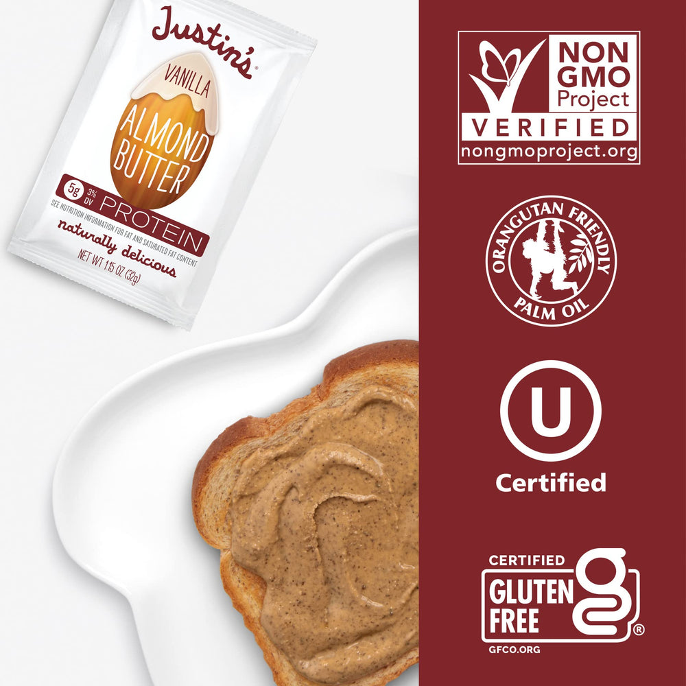 Kids' lunchbox love Justin's vanilla almond butter squeeze.
