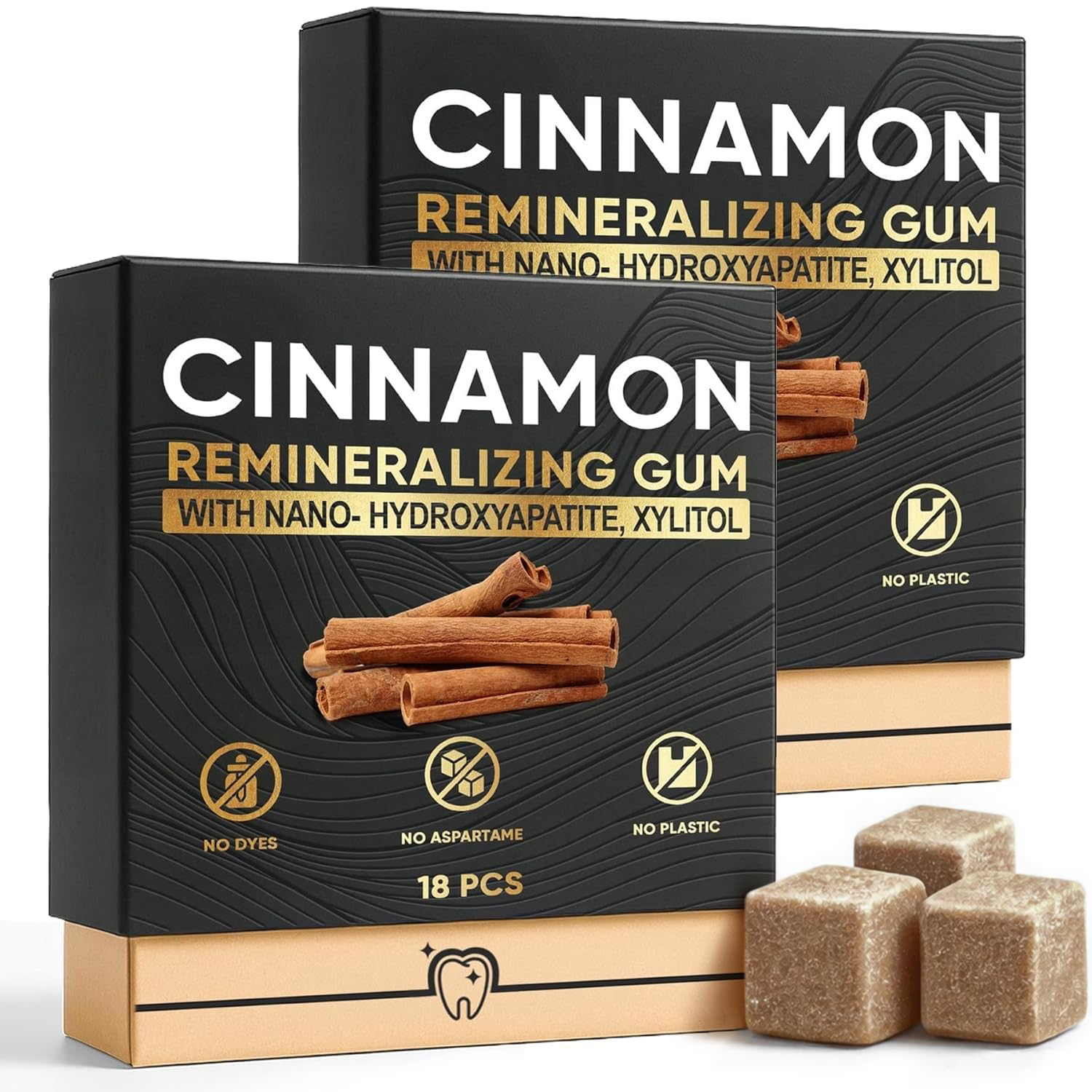 JXSVR Cinnamon Remineralizing Gum box showing enamel protection and freshness