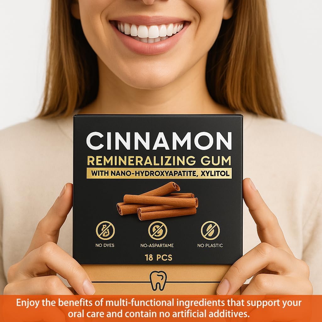 JXSVR Cinnamon Remineralizing Gum on a desk for on-the-go use