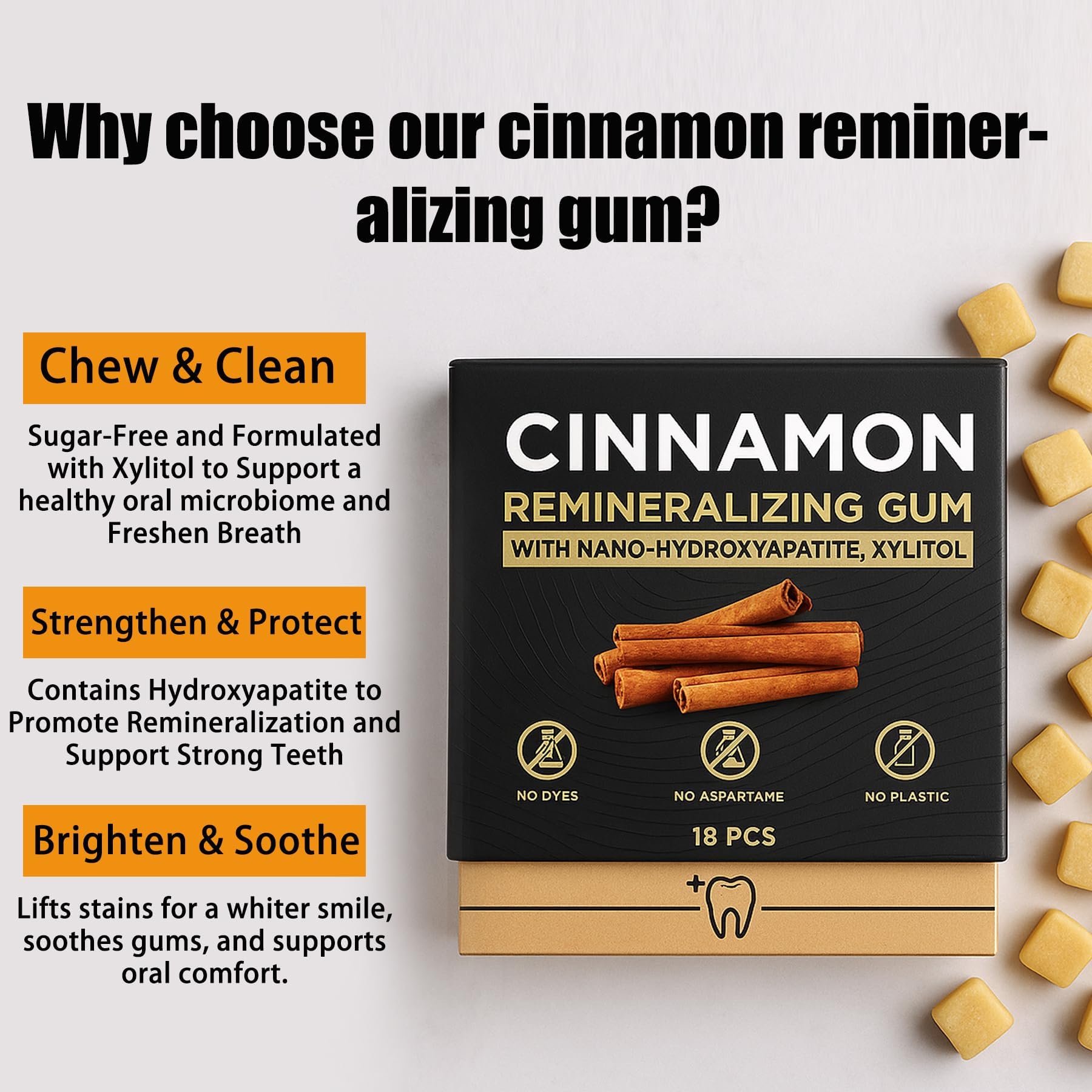 JXSVR Cinnamon gum with natural cinnamon oil for warm flavor