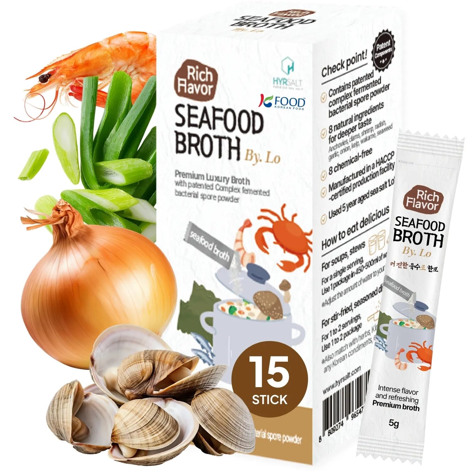 K FOOD KOREAN FOOD seafood broth powder pouch shows resealable packaging for freshness.