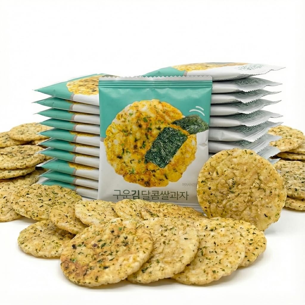 K-Herb baked seaweed crackers in packaging offer crisp, convenient on-the-go snacking.