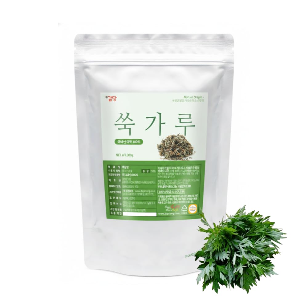 K-Herb Korean Mugwort Powder packaging label for tea and cooking.