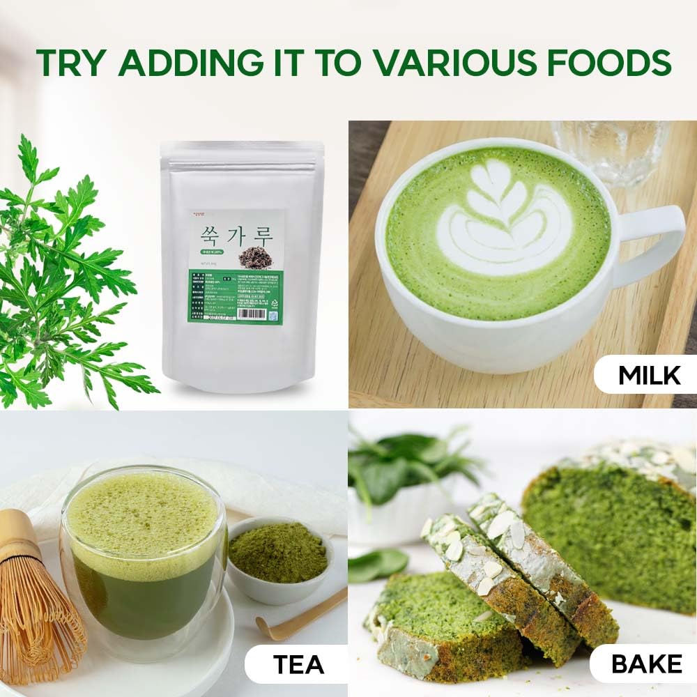 K-Herb mugwort powder with measuring scoop for quick use.