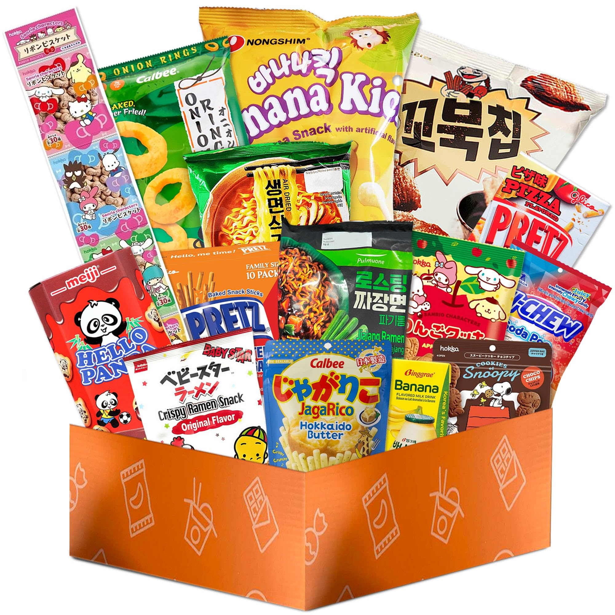 K-Munchies Asian Snack Box variety pack featuring chips, ramen, and candy for sharing.