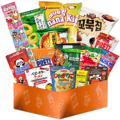 K-Munchies Asian Snack Box variety pack featuring chips, ramen, and candy for sharing.