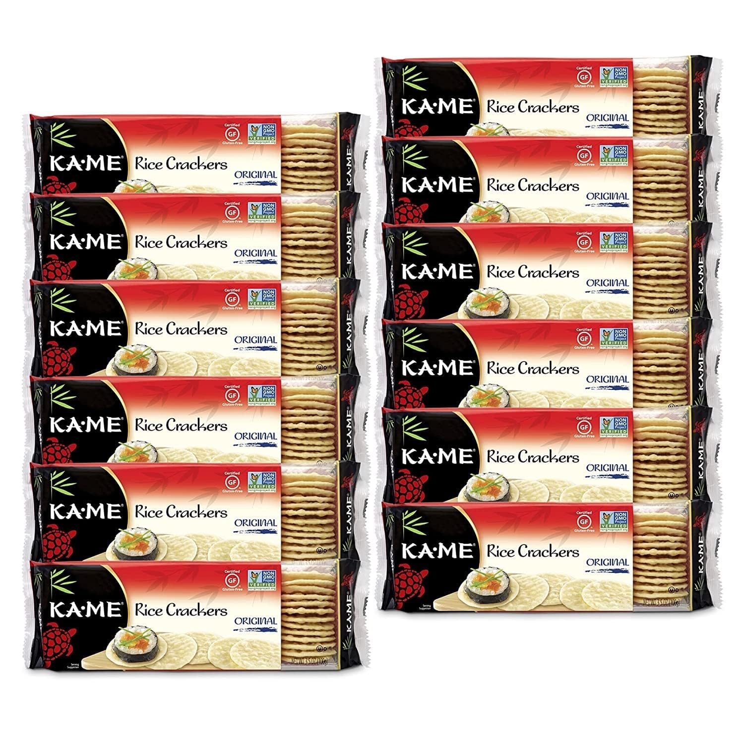 KA-ME Original Rice Crackers pack 12 showing gluten-free crisp crackers