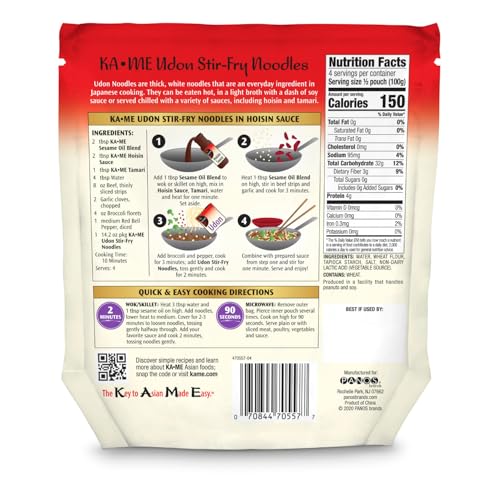 KA-ME Udon noodles six-pack packaging displayed for pantry freshness