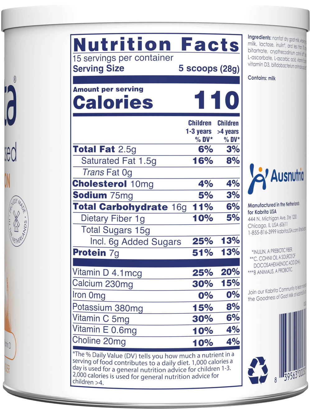 Kabrita Junior powder scoop showing easy measurement for daily servings.