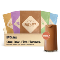 Ka’Chava all-in-one shake chocolate bottle highlights a creamy, plant-based nutrition mix.