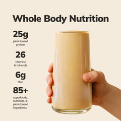Ka’Chava chai shake in glass with creamy texture for a quick meal