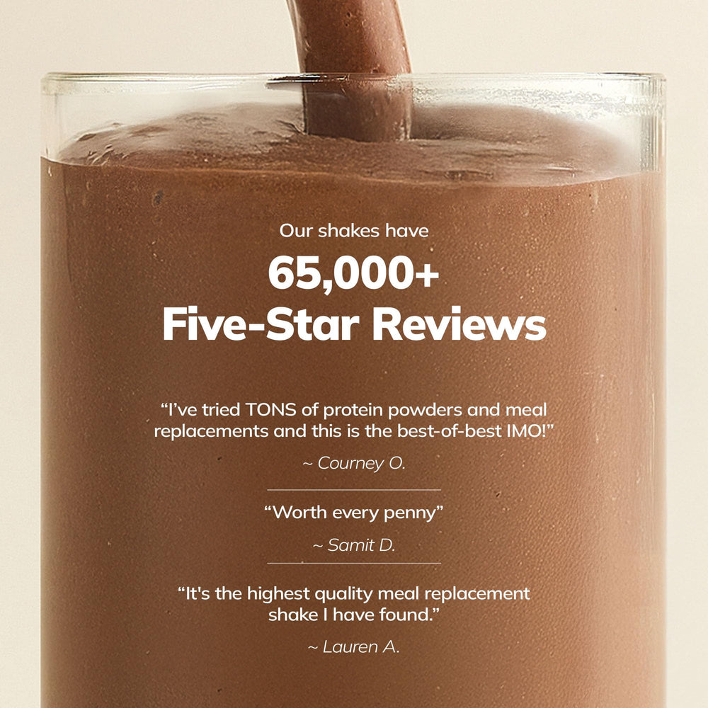 Ka’Chava ready-to-drink shake poured into glass showcases creamy consistency.