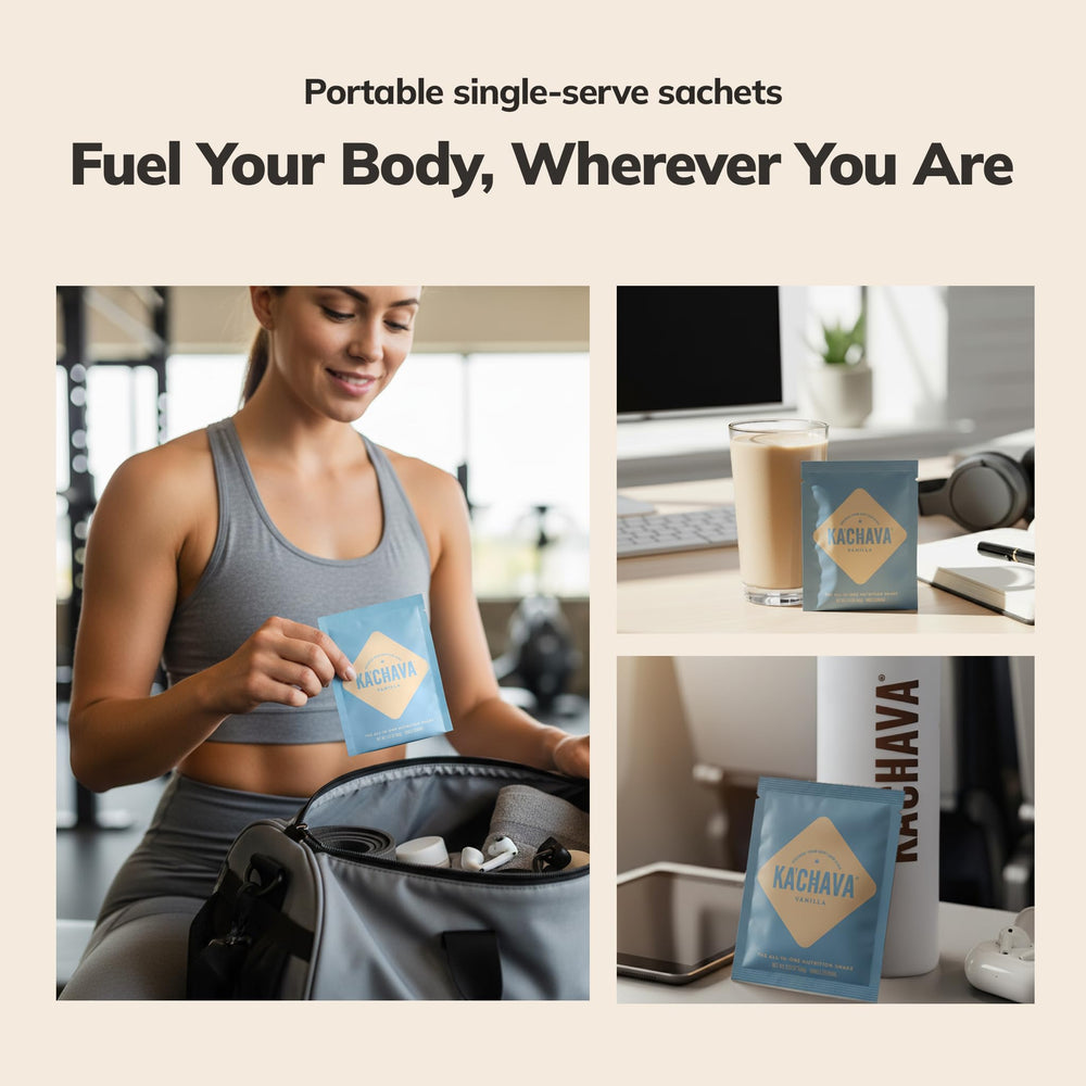 Ka’Chava Vanilla shake in a mug demonstrating quick, convenient preparation.