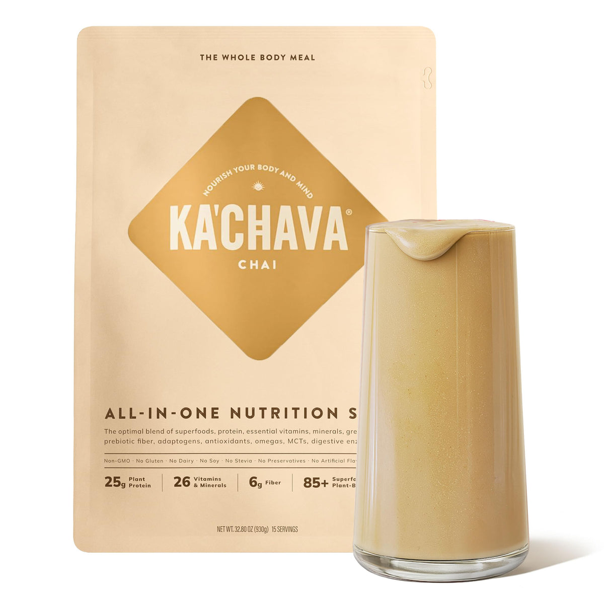 Ka’Chava chai bottle shows a plant-based meal option for busy days