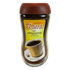 Kaffree Roma Original bottle front shows caffeine-free, full-bodied roasted blend ideal for sipping.