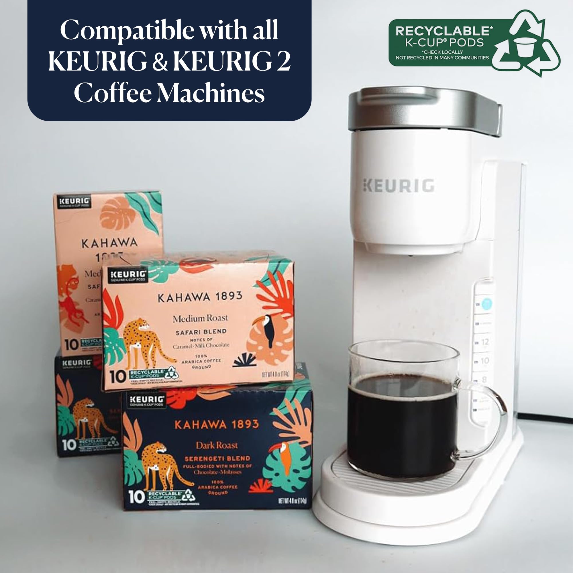 KAHAWA 1893 Safari Blend cup with steam, highlighting medium roast smoothness and fruit notes.