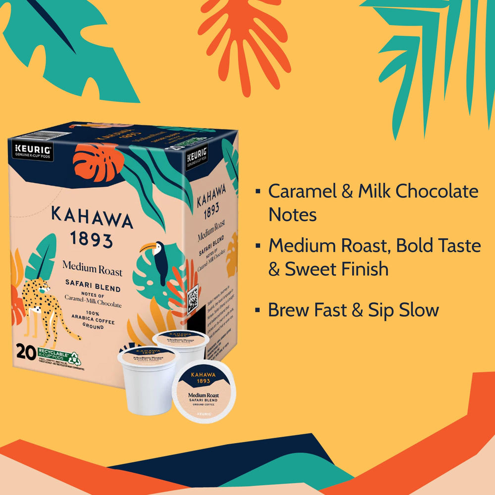KAHAWA 1893 Safari Blend pod pouring scene, suggesting a balanced, flavorful coffee ritual.