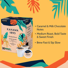 KAHAWA 1893 Safari Blend pod pouring scene, suggesting a balanced, flavorful coffee ritual.