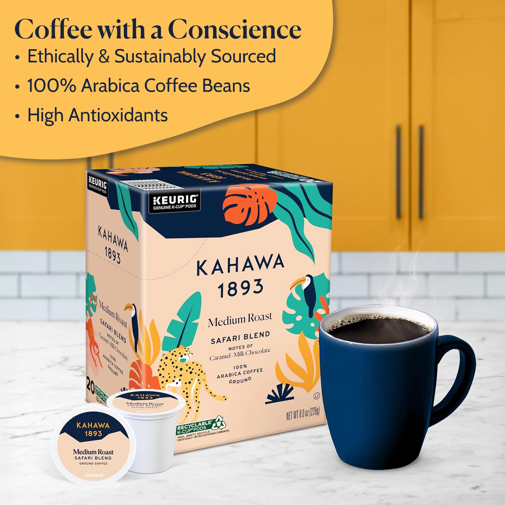 KAHAWA 1893 Safari Blend recyclable packaging, supporting easy disposal and eco-friendly habits.
