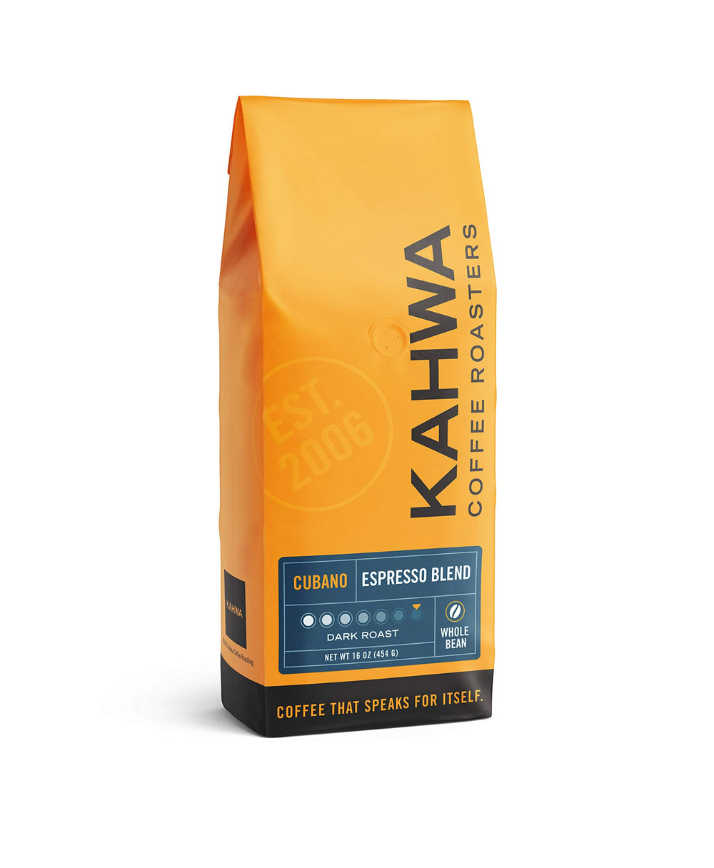 Kahwa Cuban coffee beans in a 1 lb bag ready for grinding and brew at home
