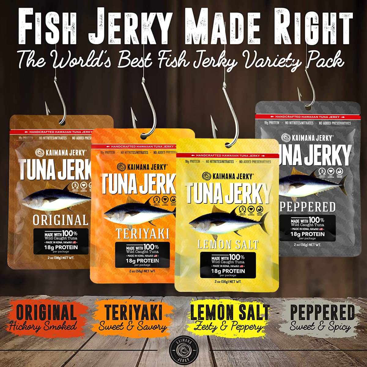 Kaimana Ahi Tuna Jerky Lemon Salt flavor for zesty mouthwatering bites
