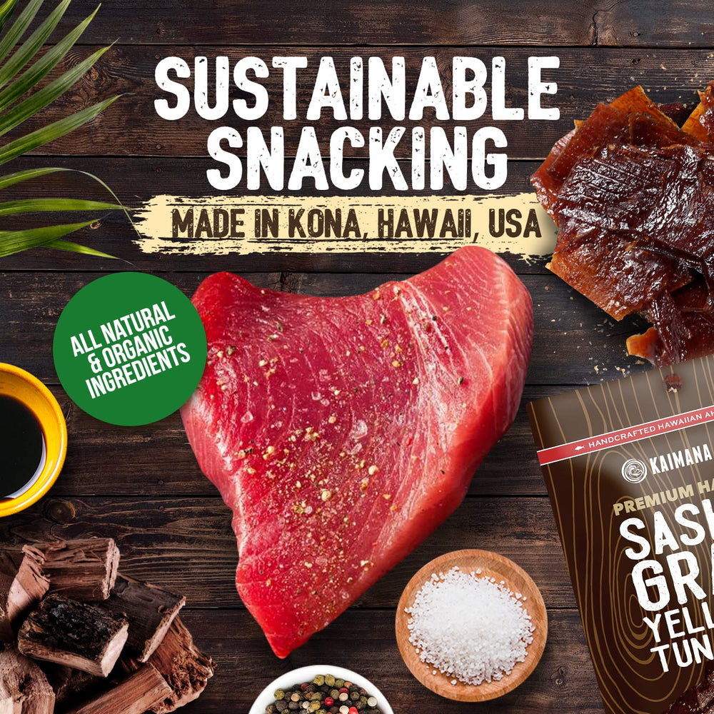 Kaimana Ahi Tuna Jerky Limited Edition Flavors: premium sashimi-grade tuna options.