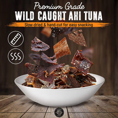 Kaimana Jerky Ahi Tuna Peppered pack showing bold bite for busy days.