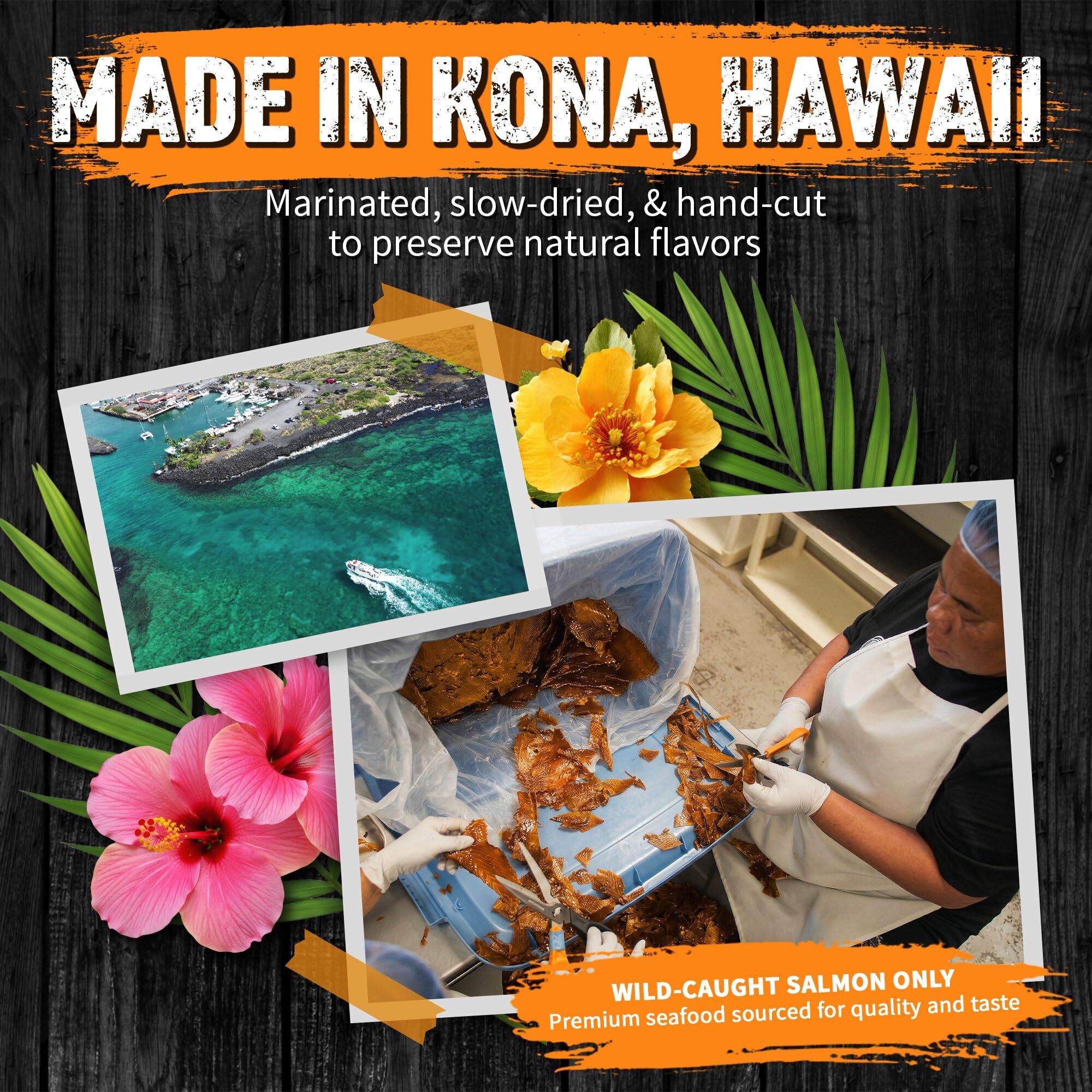 Kaimana Salmon Jerky Original close-up showing quality ingredients