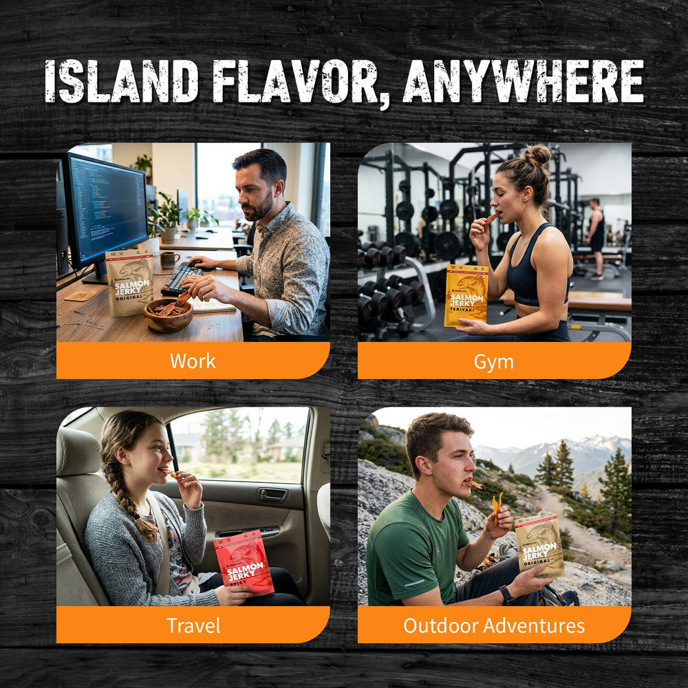 Kaimana Salmon Jerky Spicy close-up with bold heat