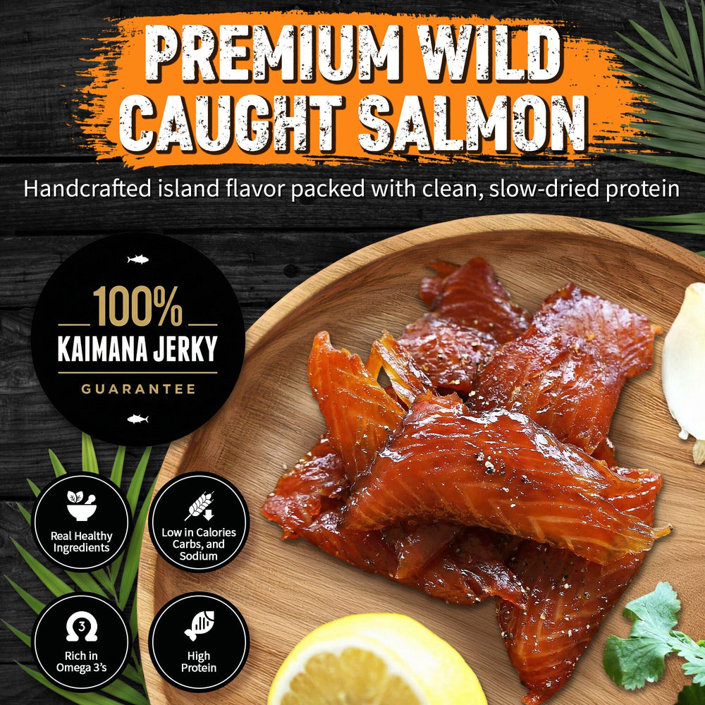 Kaimana Salmon Jerky desk-snack pouch close-up for office use
